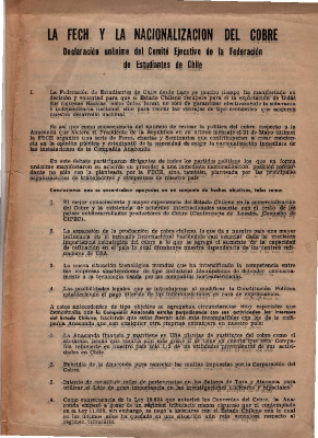 La FECH y la nacionalización del cobre