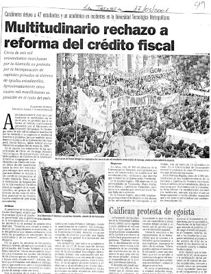 Multitudinario rechazo a reforma del crédito fiscal - La Tercera 17/05/2001