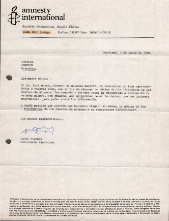 Carta de Amnistía Internacional a la CONFECH