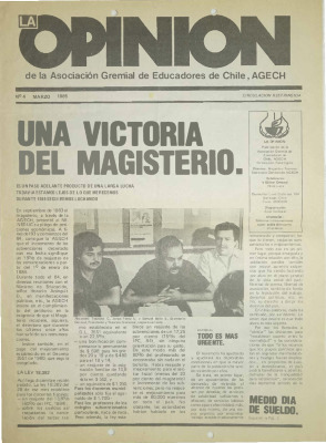 La Opinión, N°4. Asociación Gremial de Educadores de Chile, AGECH.