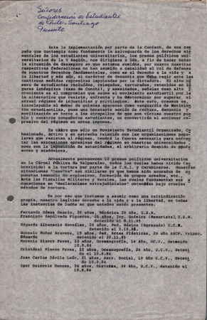 Carta de los Presos Políticos Universitarios de la Región de Valparaíso a la CONFECH