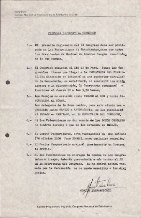 Circular informativa sobre el reglamento del II Congreso CONFECH