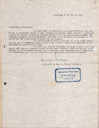 Carta de la agrupación de Familiares de Presos Políticos a la CONFECH