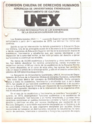 Agrupación de Universitarios Exonerados. Departamento de Cultura. CChDH