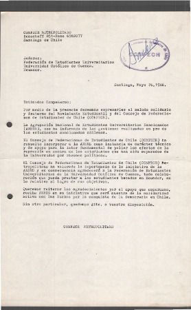 Carta del Zonal Metropolitano de la CONFECH a la Federación de Estudiantes Universitarios de la Universidad Católica de Cuenca