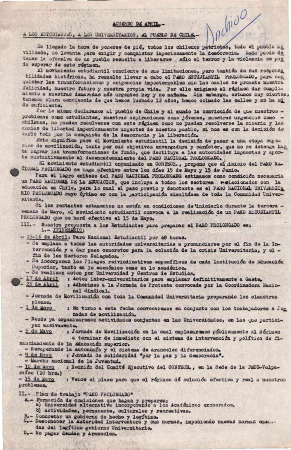 Acuerdo de abril a los estudiantes, a los universitarios, al pueblo de Chile