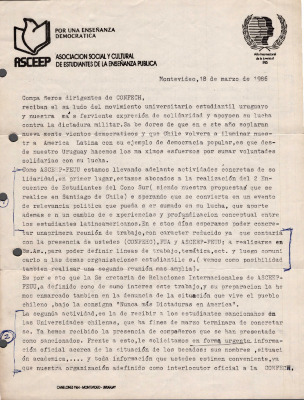 Carta de la Asociación Social y Cultural de Estudiantes de la Enseñanza Pública (Marzo 1986)