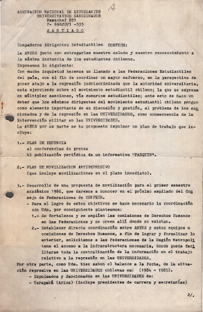 Carta de la Agrupación Nacional de Estudiantes Universitarios Sancionados
