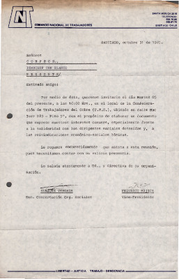 Carta del Comando Nacional de Trabajadores a la CONFECH