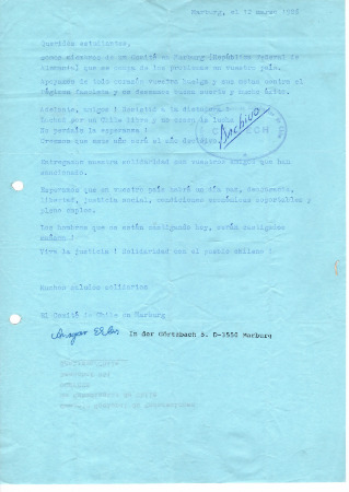 Carta del Comité Marburg a la CONFECH