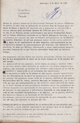 Carta de la Coordinadora Nacional de Presos Políticos a la CONFECH
