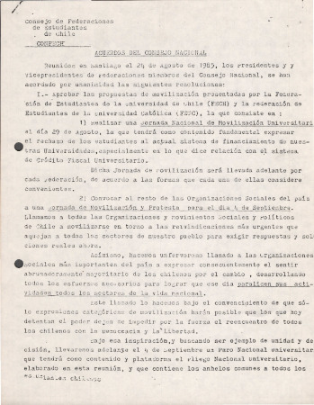Acuerdos del Consejo Nacional de la CONFECH