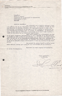 Carta de la CONFECH a Humberto Burotto por el alojamiento de dirigentes universitarios
