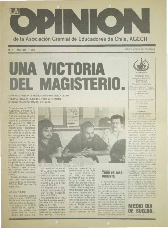 La Opinión, N°4. Asociación Gremial de Educadores de Chile, AGECH.