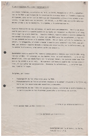 A los dirigentes políticos y estudiantiles 