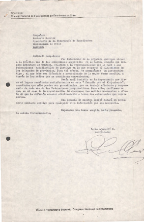 Carta de la CONFECH a Humberto Burotto por el alojamiento de dirigentes universitarios