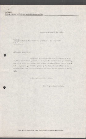Carta de la CONFECH al Consejo Nacional de Centros de Estudiantes de Argentina