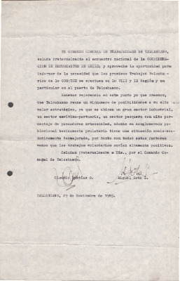 Carta del Comando Comunal de Trabajadores de Talcahuano a la CONFECH