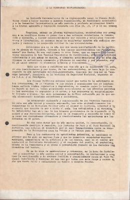 A la Comunidad Universitaria: Carta de la Comisión Universitaria de Organización de Presos Políticos de la Cárcel Pública de Santiago (Abril 1986)
