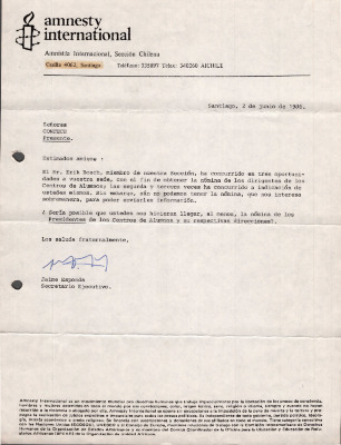 Carta de Amnistía Internacional a la CONFECH