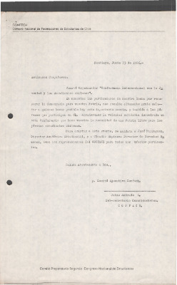 Carta de la CONFECH al Comité Organizador de la Conferencia Internacional con la Juventud y los Estudiantes chilenos