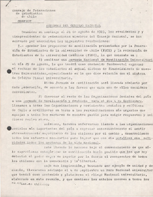 Acuerdos del Consejo Nacional de la CONFECH