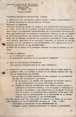 Carta de la Agrupación Nacional de Estudiantes Universitarios Sancionados
