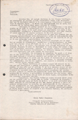 Carta de la Comisión Universitaria de Organización de Presos Políticos de la Cárcel Pública de Santiago (Mayo 1986)