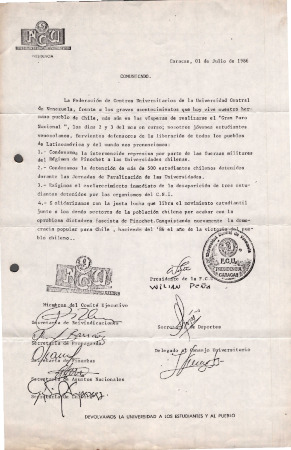 Comunicado de la Federación de Centros Universitarios de la Universidad Central de Venezuela