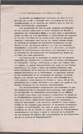 A los universitarios y al pueblo de Chile: Declaración pública de la CONFECH sobre Paro Nacional Universitario
