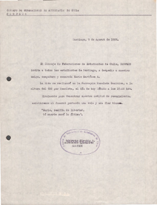Invitación de la CONFECH a la misa de Mario Martínez