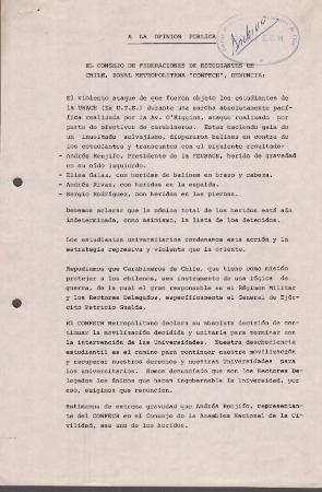 Declaración pública de la CONFECH sobre represión a estudiantes de la USACH