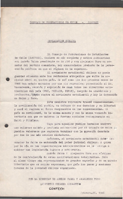 Declaración pública de la CONFECH en relación a las detenciones de Andrés Palma y Alejandro Toro