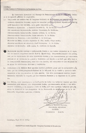 Declaración pública del Secretario Ejecutivo CONFECH y sobre el asesinato de Ronald Wood