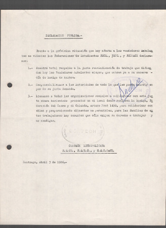Declaración pública de la CONFECH en relación a la situación de los vendedores ambulantes no videntes