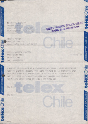 Telegrama de estudiantes de Praga a la CONFECH