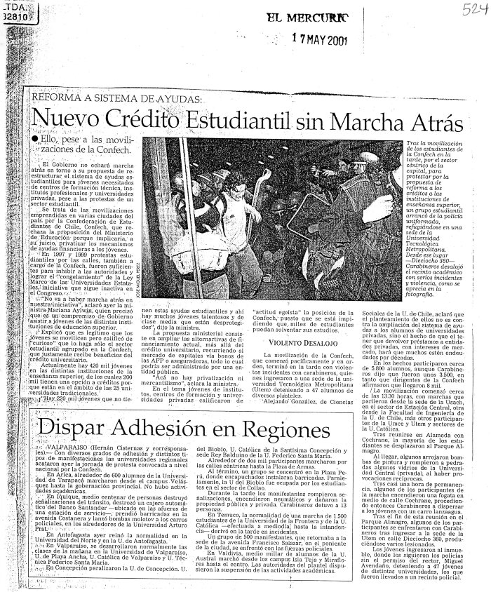 Nuevo crédito estudiantil sin marcha atrás - 2001-05-17 El Mercurio