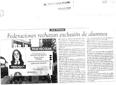 Federaciones rechazan exclusión de alumnos - 2001-08-29 - El Metropolitano 