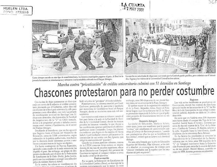 Chascones protestaron para no perder costumbre - 2001-05-17 - La Cuarta