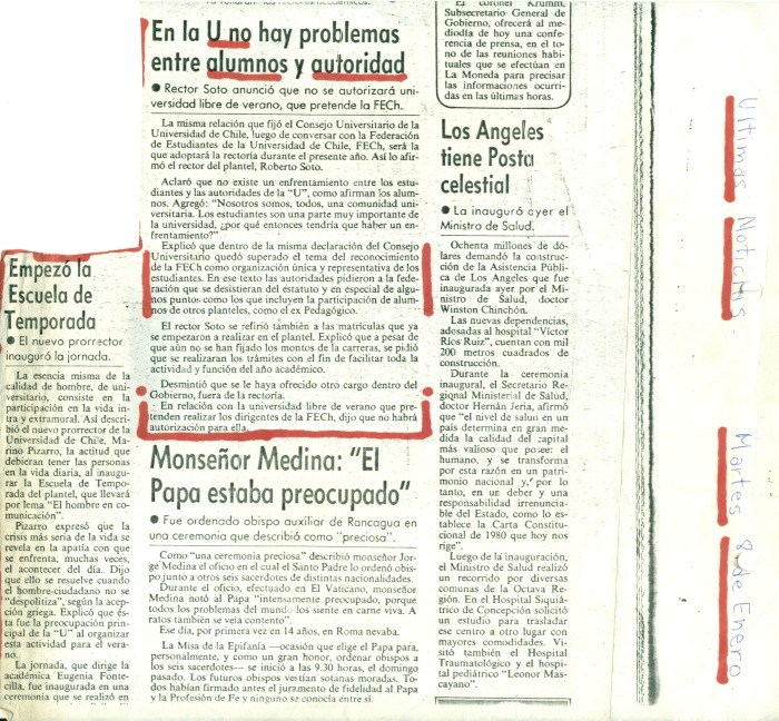 En la U no hay problemas entre alumnos y autoridad - 1985-01-08 Las Últimas Noticias