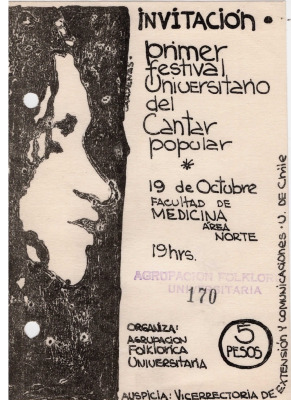 Panfleto Invitación Primer Festival Universitario del Cantar Popular. Medicina Norte 