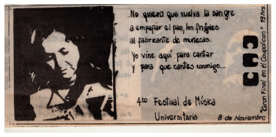Afiche 4to Festival de Música Universitaria con Violeta Parra 