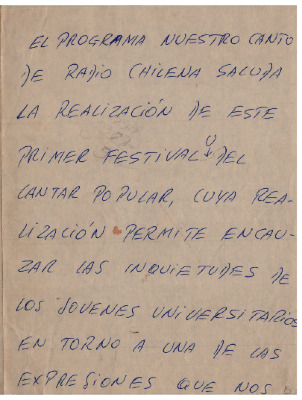 Saludo del programa Nuestro Canto 