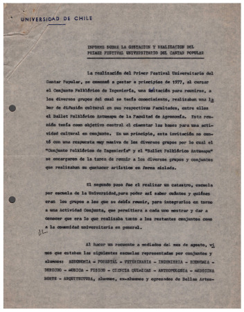 Informe sobre gestación y realización del Primer Festival Universitario del Canto Popular