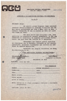 Adhesión a la Agrupación Cultural Universitaria