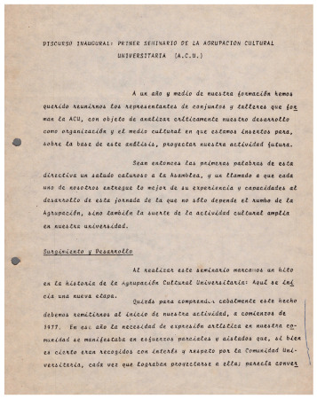 Discurso inaugural: primer seminario de la ACU