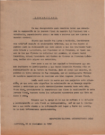 Comunicado por suspensión de 5,5 Festival Universitario