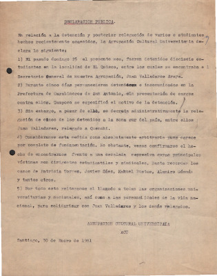 Declaración pública contra relegación