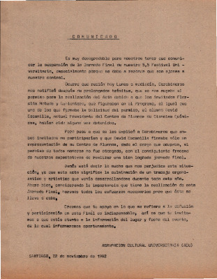 Comunicado por suspensión de 5,5 Festival Universitario