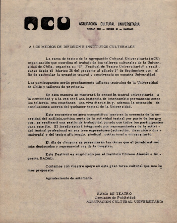 A los medios de comunicación e institutos culturales (2° Festival de teatro universitario)